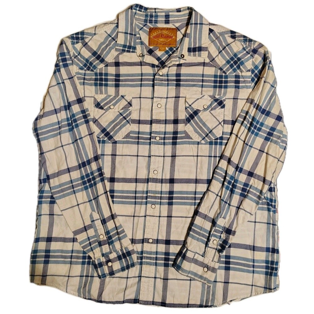 New Red Camel Multicolor Men Button Down Plaid Snap Collar Size XXL